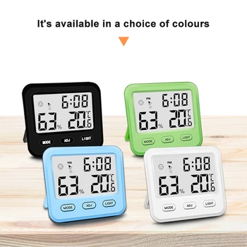 

Digital Indoor Thermometer LCD Screen Electronic Display Alarm Clock Thermometer Temperature and Humidity Monitor with Backlight