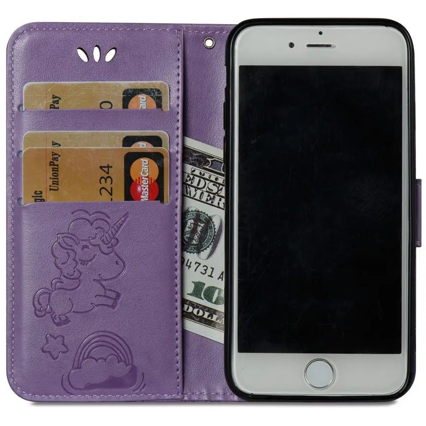 

Cases 6 6s 7 8 X Fundas Fashion Rainbow Horse Phone Case For iPhone X 8 7 6 6s Plus Wallet Cover PU Leather Flip Coque Capa P02G