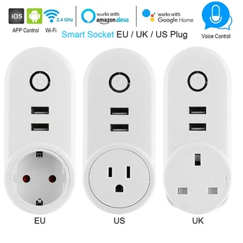 

Smart Plug EU US UK Socket With 2 USB Charger Outlet Wifi Control Timer Switch Function Voice Control Alexa Echo Google IFTTT