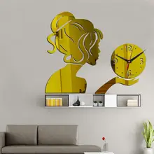 Зеркальный эффект леди настенные часы искусство DIY 3D стикер домашний кабинет Декор для гостиной
