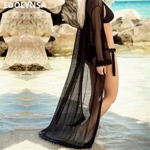 Черный сексуальный купальный костюм накидка для пляжа кардиган саронг халат de Plage пляжная одежда кафтаны длинное пляжное женское платье одежда для плавания# Q530