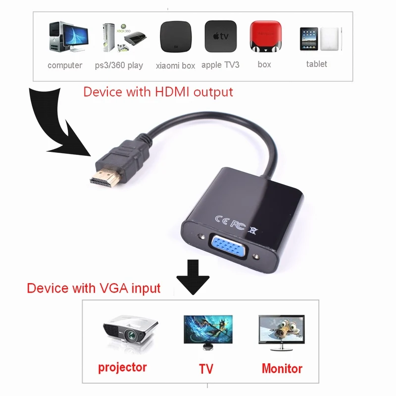 Конвертер HDMI в VGA адаптер 1080P Папа с аудиокабелем для HD ТВ ноутбук XBOX TV Box|Кабели HDMI|