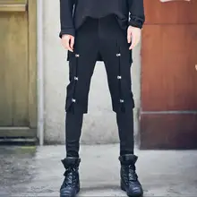 Осень Тонкий Штаны повседневная мужской личности ребра вязать матч искусственной комплект из двух предметов штаны-шаровары ночной клуб DJ мужчины певцы брюки