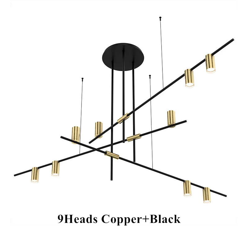 Креативная художественная линия, Геометрическая золотистая черная барная Подвесная лампа, пост-современная столовая декоративная Подвесная лампа - Цвет корпуса: 9Heads Copper