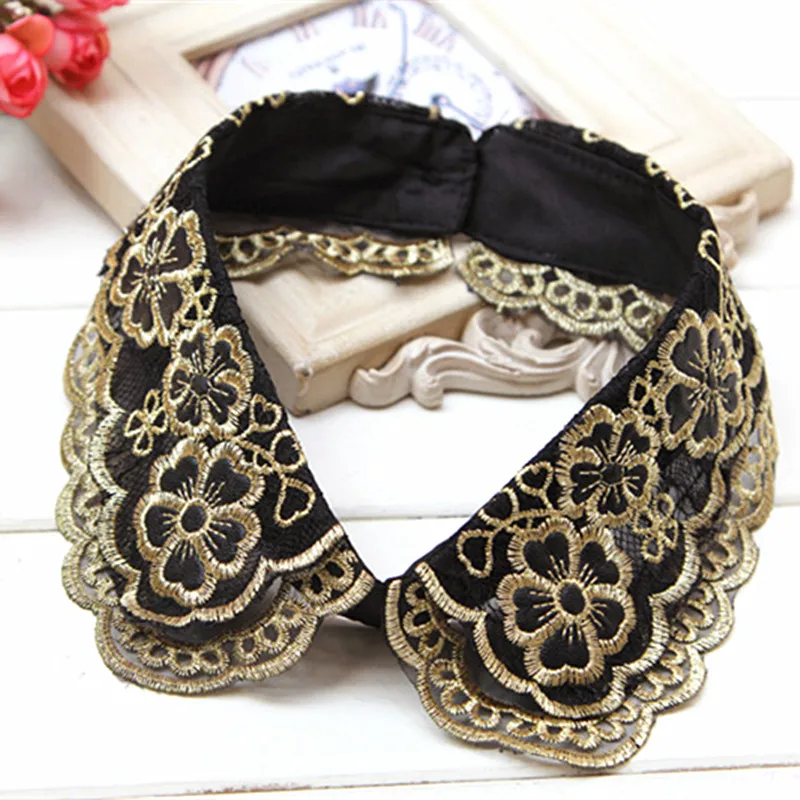 

Fake False Collar Women Black Floral Embroidery Solid Detachable Collar Lapel Blouse Female Clothes Accessories