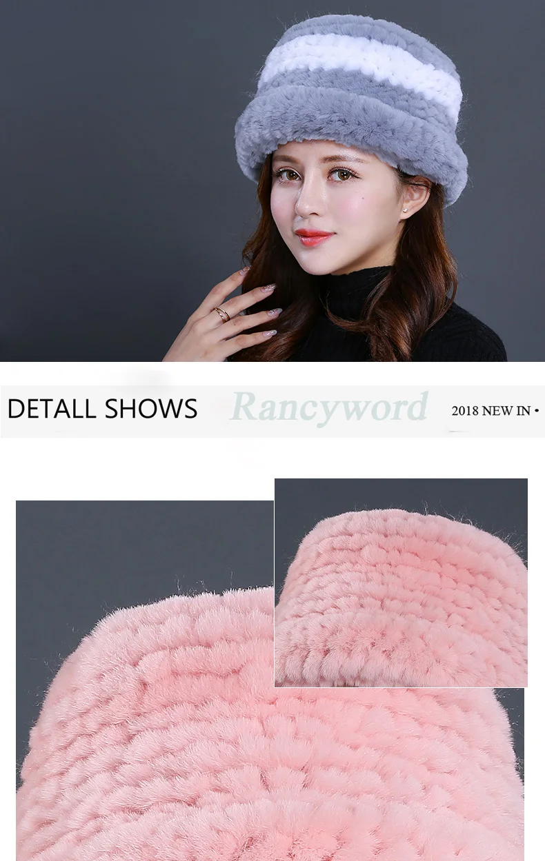 Luxury Natural Fur hats Fur Bucket Hat Russian Real Rex Rabbit Fur Hat Female Solid Women's Winter Cap Ladies (8)