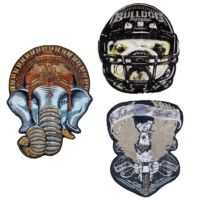

Elephant Clothes Embroidered Sewing on Patches Sequins Appliques Cheap Cartoon Large Embroidered Patches for Clothing Decor
