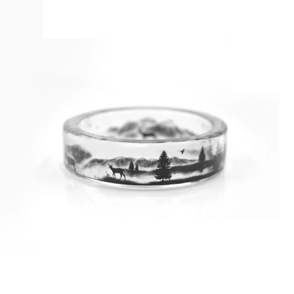 

Hot Handmade Deer Bat Rings Men Transparent Scenery Inside Epoxy Resin Ring Women Finger Knuckle Punk Anillos Mujer Jewelry