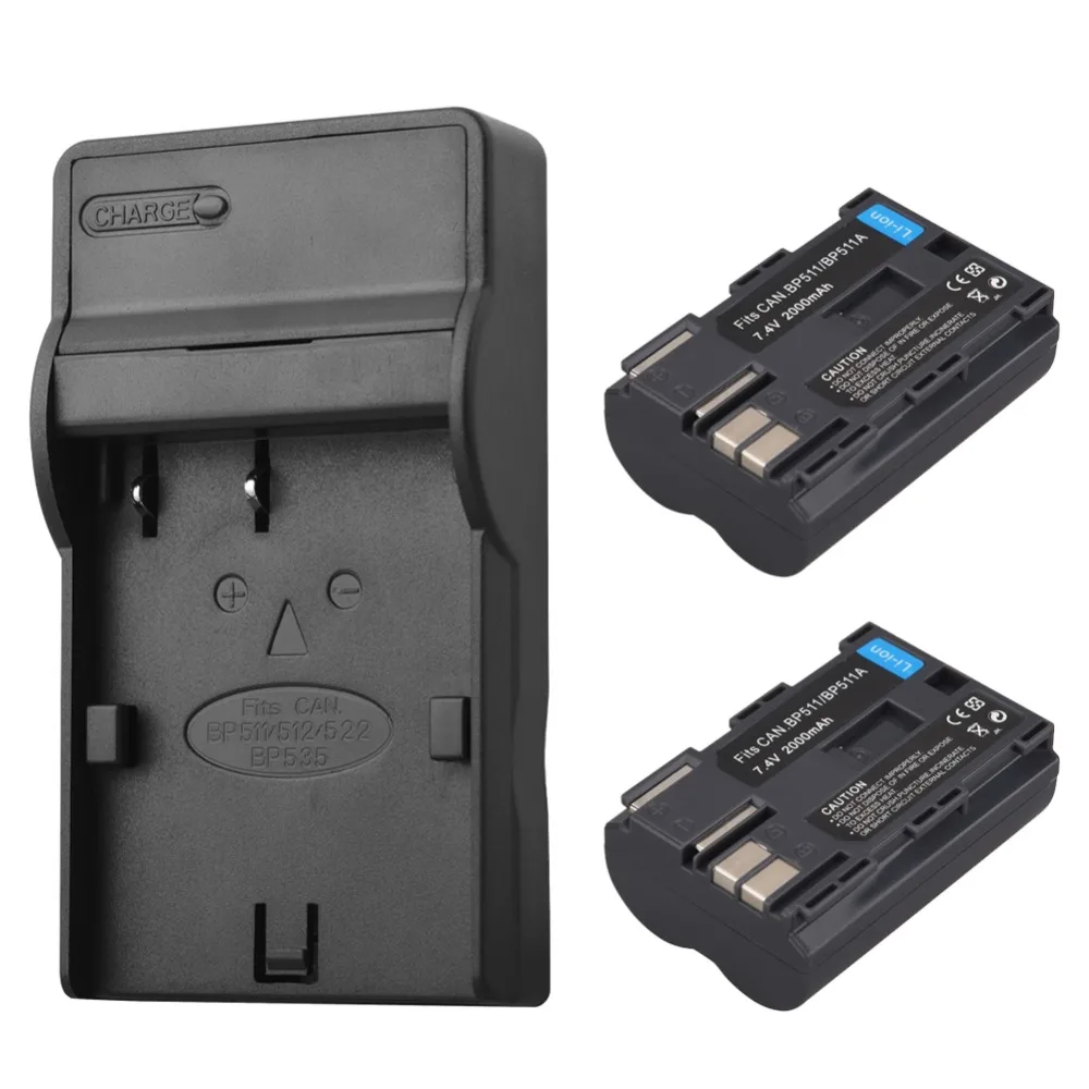 2Pcs 2000Mah BP 511 BP511A Digital Camera Battery + USB Charger For