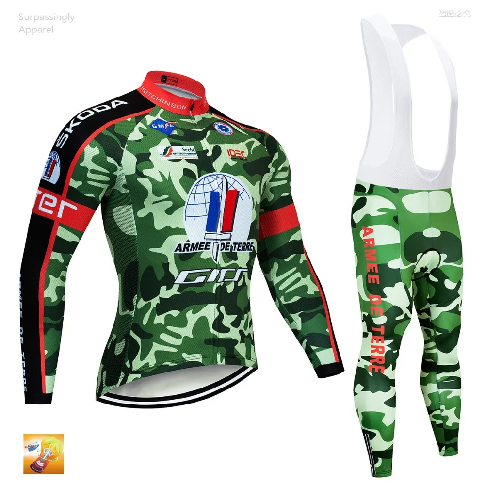 

2019 UCI Tour Camouflage Cycling Jersey Set Men's MTB Sportwear Long Sleeve Suit Long Jersey Jacket Cycling Suit Autumn 16D GEL
