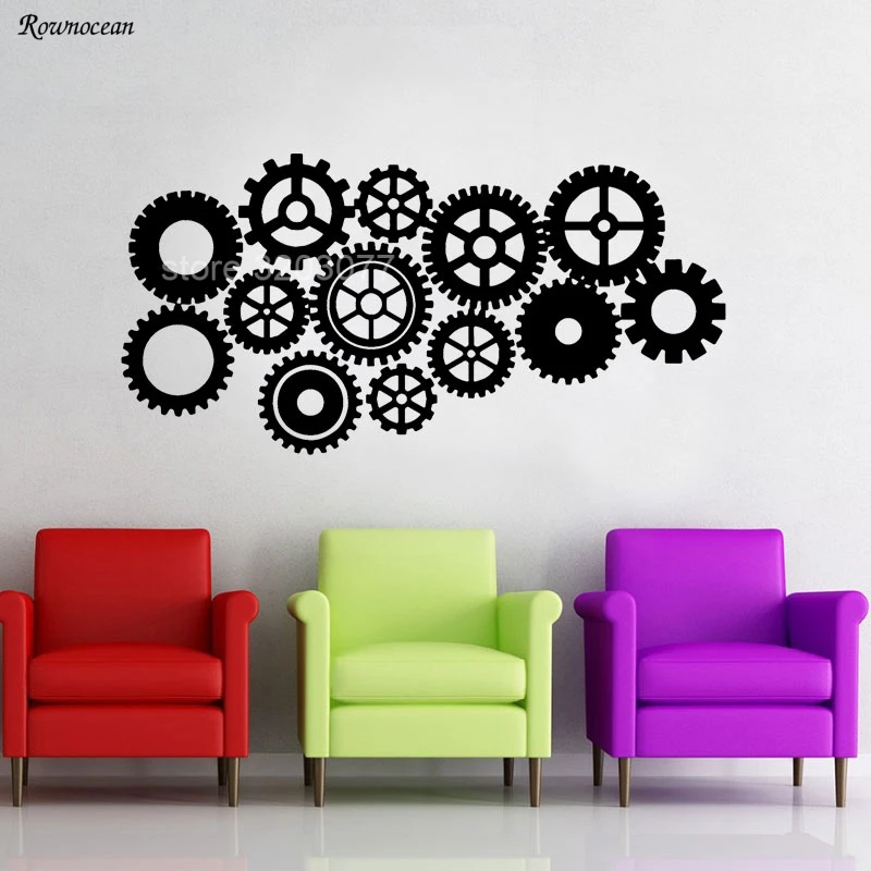 Us 4 46 15 Off Creative Design Gear Wall Stickers Home Decor Living Room Steampunk Gears And Cogs Geometric Machine Vinyl Decal Office H548 In Wall