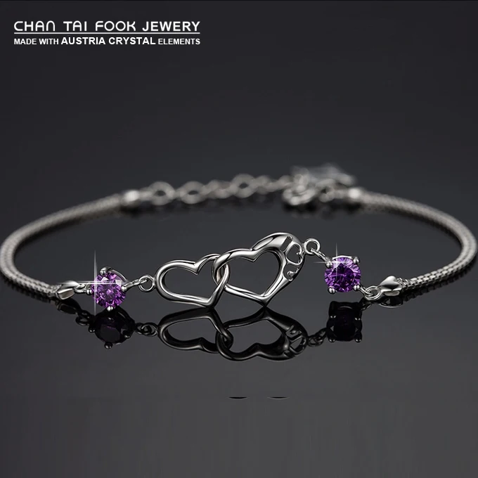 

IREACESS New fashion luxury silver bracelet two Genuine AAA zircon heart love Charm bracelets & bangles for Women gift