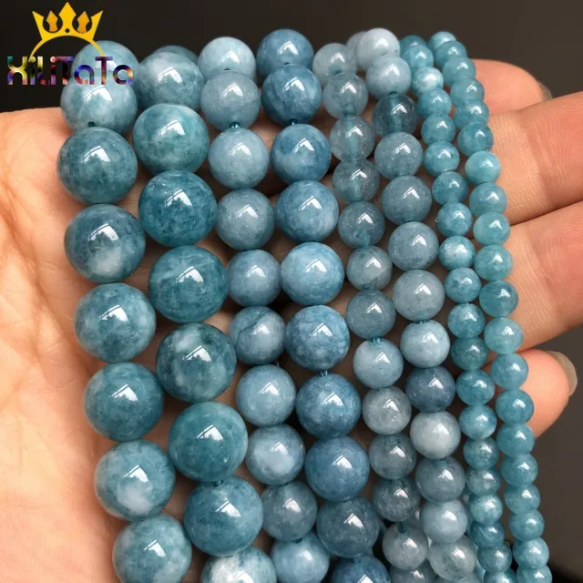 Natural Stone Dark Blue Chalcedony Jades Beads Round Loose Spacer Beads For Jewelry Making 4/6/8/10/12mm DIY Handmade Bracelets 3