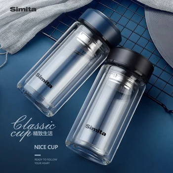 

200/280ML Water Bottle Glass Bottle with Stainless Steel Tea Infuser Filter Double Wall Glass Sport Water Tumbler Business style