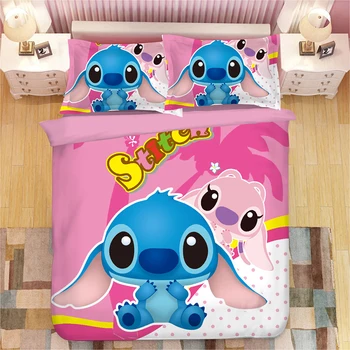 

pink disney stitch bedding set twin size duvet covers for girls bedroom decoration kids bed pillow sham single queen double 3pcs