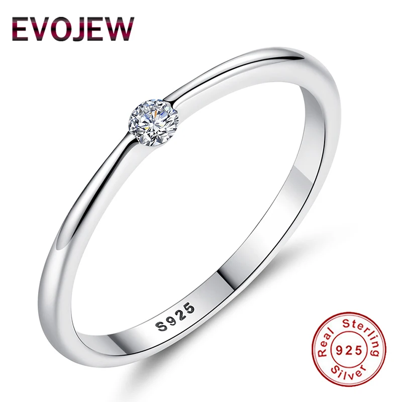 

EVOJEW Classical Genuine 925 Sterling Silver Round Geometric Rings Sparking CZ Finger Rings for Women Silver Jewelry Gift