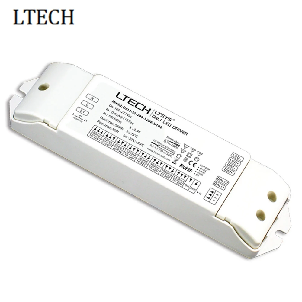 

LTECH D CC DALI Dimming Driver For Led strip DALI-36-200-1200-U1P2; 100-277Vacc input; 200-1200mA/2-36W output