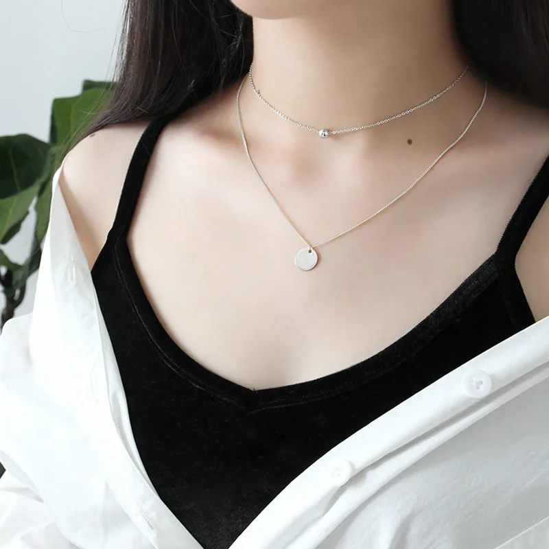 

Женское Двухслойное колье-чокер из серебра 925 пробы