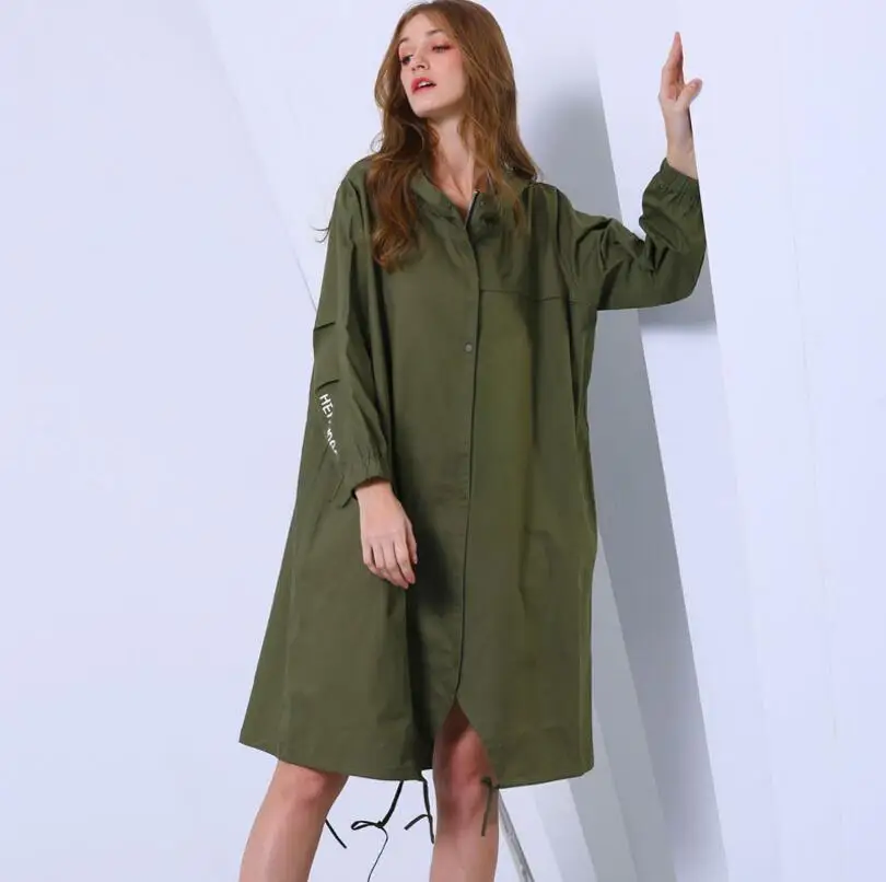 Femmes Veste Noir Col Imprimer Green kaki Lâche Irrégulière Décontracté Automne Poche Longue Personnalité Lettre army Zipper Capuche Printemps Dames Outwear Manteau 9HYeEWD2I