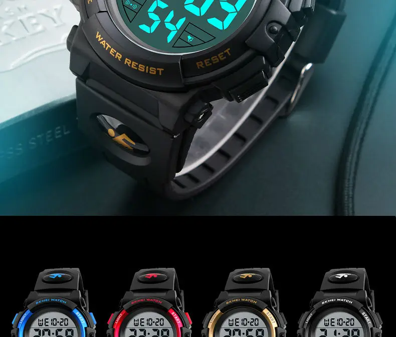 SKMEI бренд дети часы Дети Открытый Спортивные Часы Мальчики 50 м Водонепроницаемый светодиодный Дисплей Цифровые наручные часы Relogio Relojes 1266