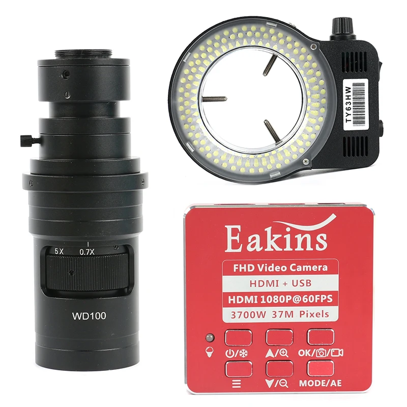 37MP Full HD 1080 P 60FPS HDMI USB Lab Digitale Industriële Video Microscoop Camera + 144 LED Ring Light + 200X FHD C mount Lens 37MP Full HD 1080 P 60FPS HDMI USB Lab Digitale Industriële Video Microscoop Camera + 144 LED Ring Light + 200X FHD C mount Lens