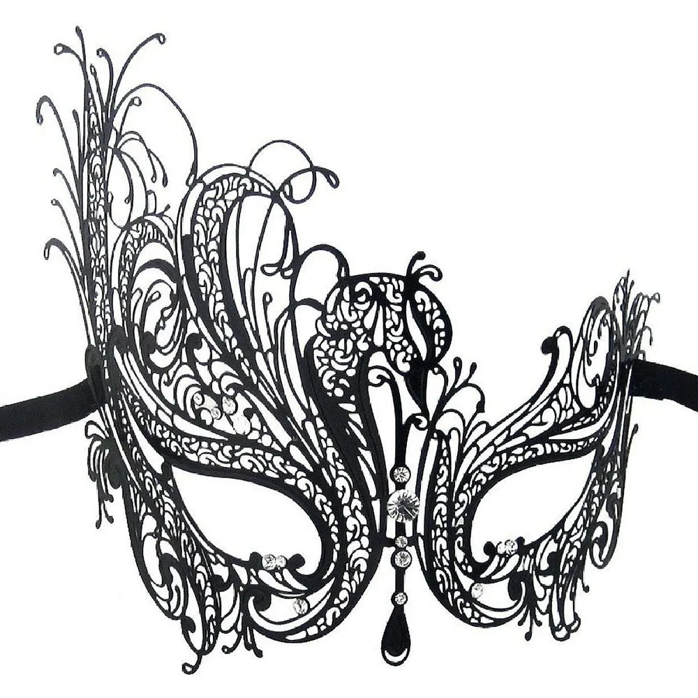 Sparkling Rhinestone Swan Laser Cut Metal Venetian Masquerade Ball eye Mask Girl