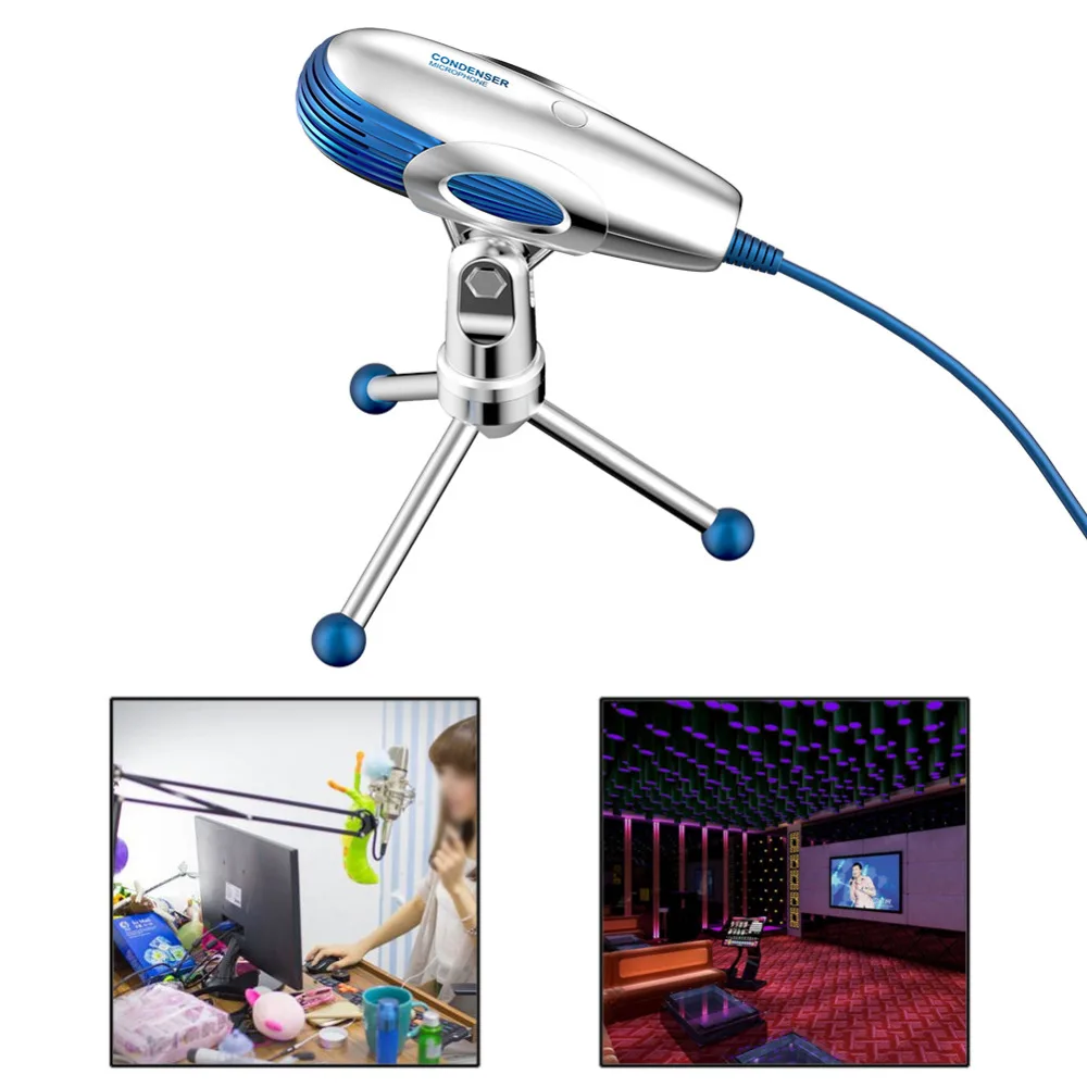 

USB Condenser Microphone Sound Recording Podcast Studio Game Microphone With Holder for PC Laptop Desktop Computer Plug & play