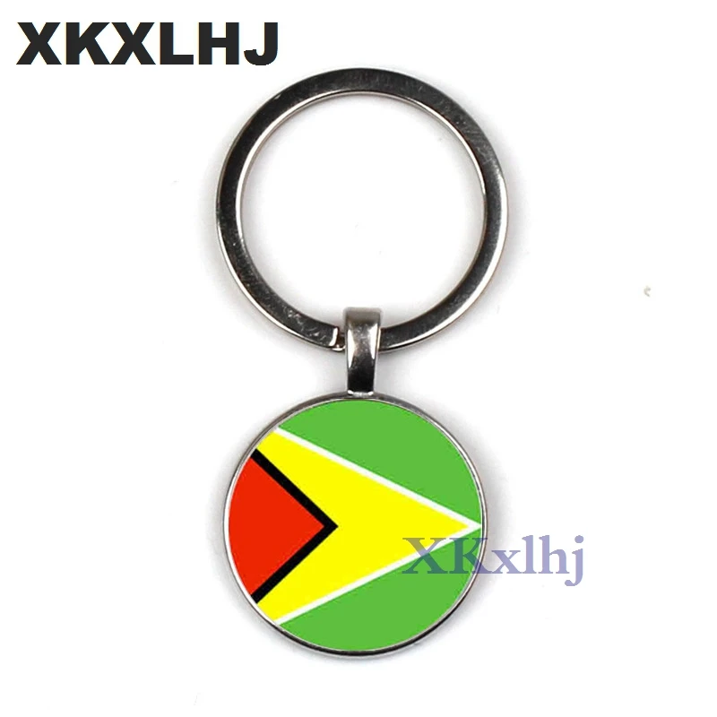 

XKXLHJ Cuba/Guyana Flag Key Chain Art Photo Men Car Key Ring Jewelry Charm Glass Cabochon Pendant Women's Handbag Keychain