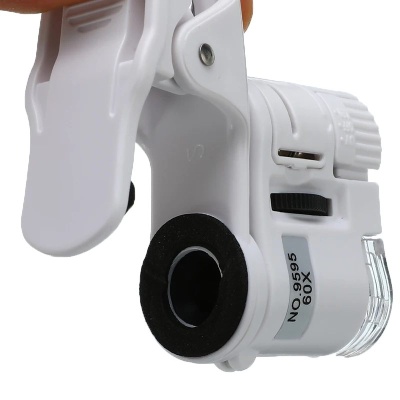 Универсальный 60X мобильный телефон Макрос микроскопа объектив встроенная кнопка батарея зум Микро камера клип с светодиодный светильник+ сумка