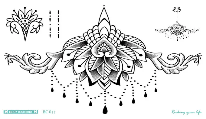 Fashinal Clavicle, Женская татуировка, водостойкая, для тела, временная, боди-арт, татуировки, наклейки, Большая татуировка, племенная татуировка на талии живота - Цвет: BC-011