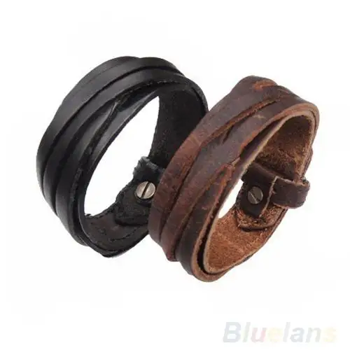 

Men's Women's Vintage Punk Multi-layer Braided Faux Leather Bracelet Jewelry black