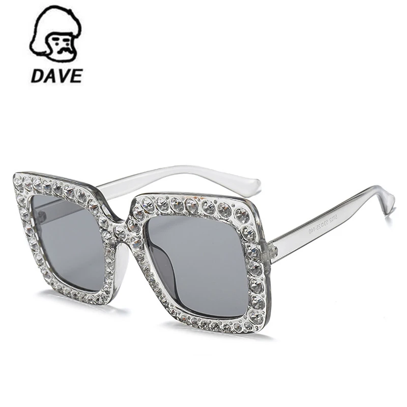 Женские солнцезащитные очки DAVE розовые со стразами квадратные большие