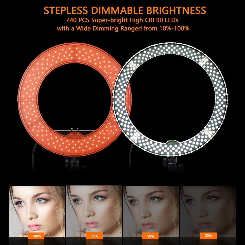  capsaver 18 inch LED Ring Light Camera Photo Studio Phone Video Lamp with Stand Makeup Mirror Porta