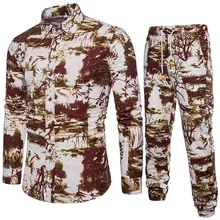 5XL Plus Size Male Tracksuit High Quality Linen Trees Print Clothing Gentleman Wedding Party Shirt 2019 Holiday Set Casual Suit 5XL Plus Size Male Tracksuit High Quality Linen Trees Print Clothing Gentleman Wedding Party Shirt 2019 Holiday Set Casual Suit