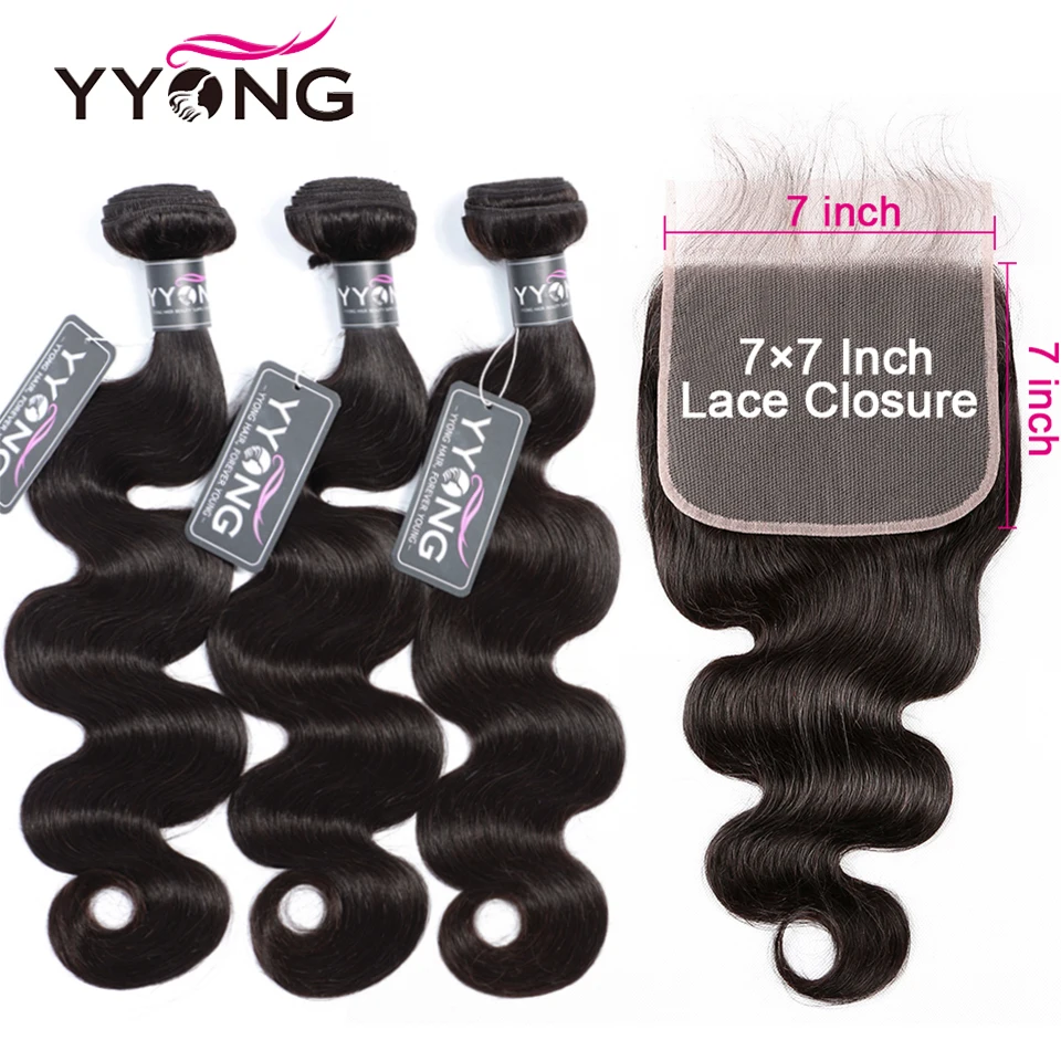 

Yyong Body Wave Bundles With 7x7 Closure Peruvian Human Hair Weave 3/ 4 Bundles With Closure Pre-plucked Frontal With Bundles