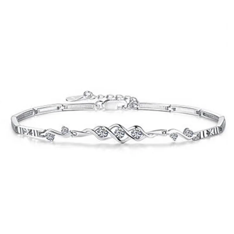 

Vintage Flower Bracelet 925 Sterling Silver Charms Women Crystal Chain Link Bracelets for Party Birthday Gift CY284