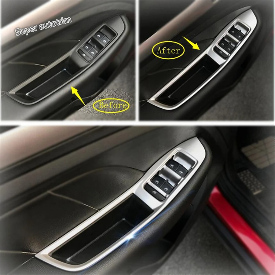 

Lapetus Inner Door Armrest Window Lift Button Panel Cover Trim 4 Pcs Matte / Carbon Fiber Style Fit For MG ZS 2018 2019 / ABS