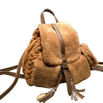 

Leather bag girl Fluffy bag Rex Rabbit Hair Fashion backpack Korean college wind Bag tavel backpack bags for women 2018