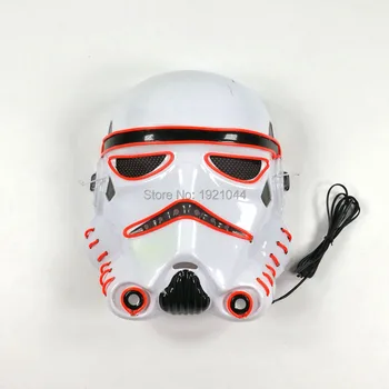 

EL Wire Full Face Mask Rave Custom Mask Lighting Color Red Cold Light Mask for Halloween Party Supplies 3V Voice Controller