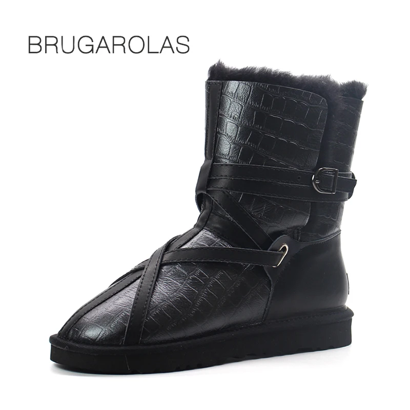 

BRUGAROLAS - 2017 Hot Selling Nature fur real Wool genuine sheepskin waterproof leather short snow boots for women winter shoes
