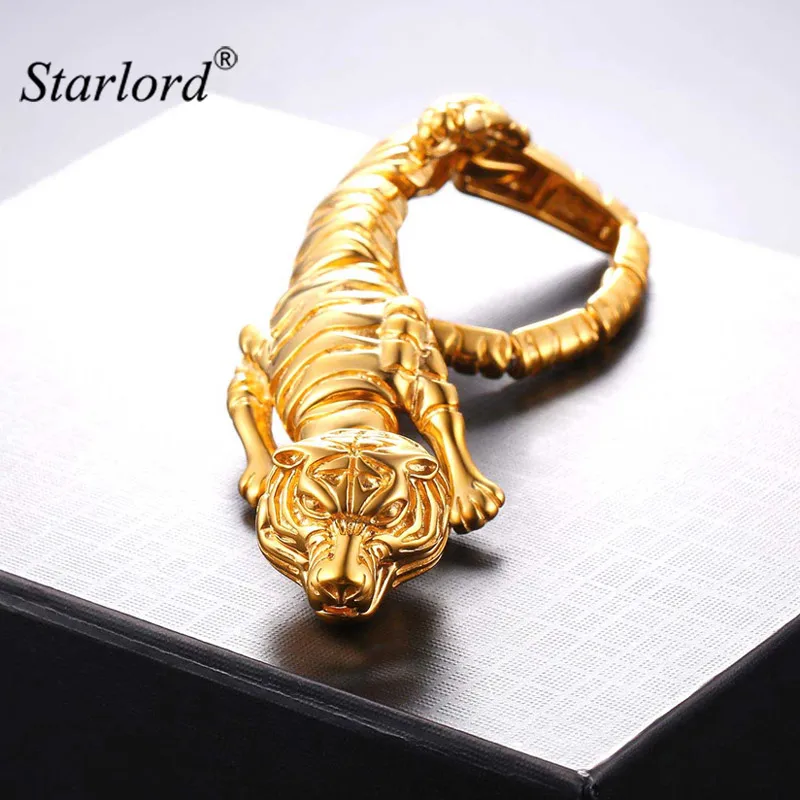 

Starlord Statement Bracelet Tiger Shape Unique Design Trendy Gold Color/Stainless Steel Cool Tiger Male Bracelet GH2701