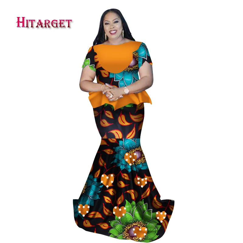 

2019 african traditional clothing print Bazin Riche plus size top+skirt+head tie 3 Pieces African Traditional clothing WY2371