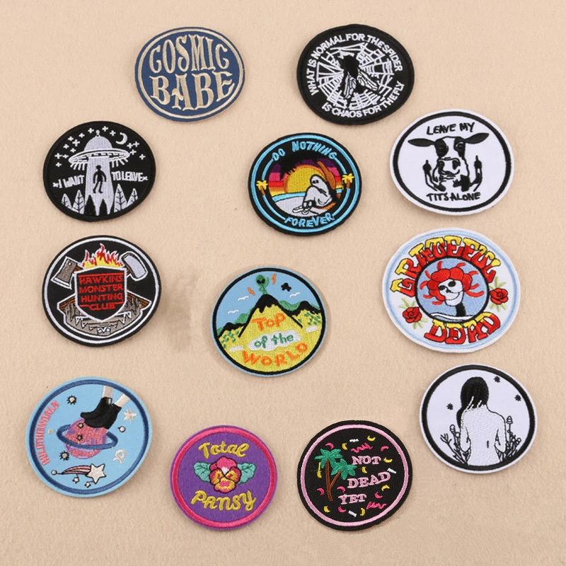 Embroidered Circular badge Iron On Patches for Clothing DIY hat badge