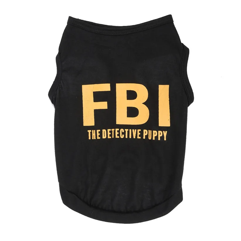 Transer FBI Black Dog Shirts Puppy Small Dog Cotton Clothes Pet Summer Clothing Beloved Doggie Dog Tank Vest 0611