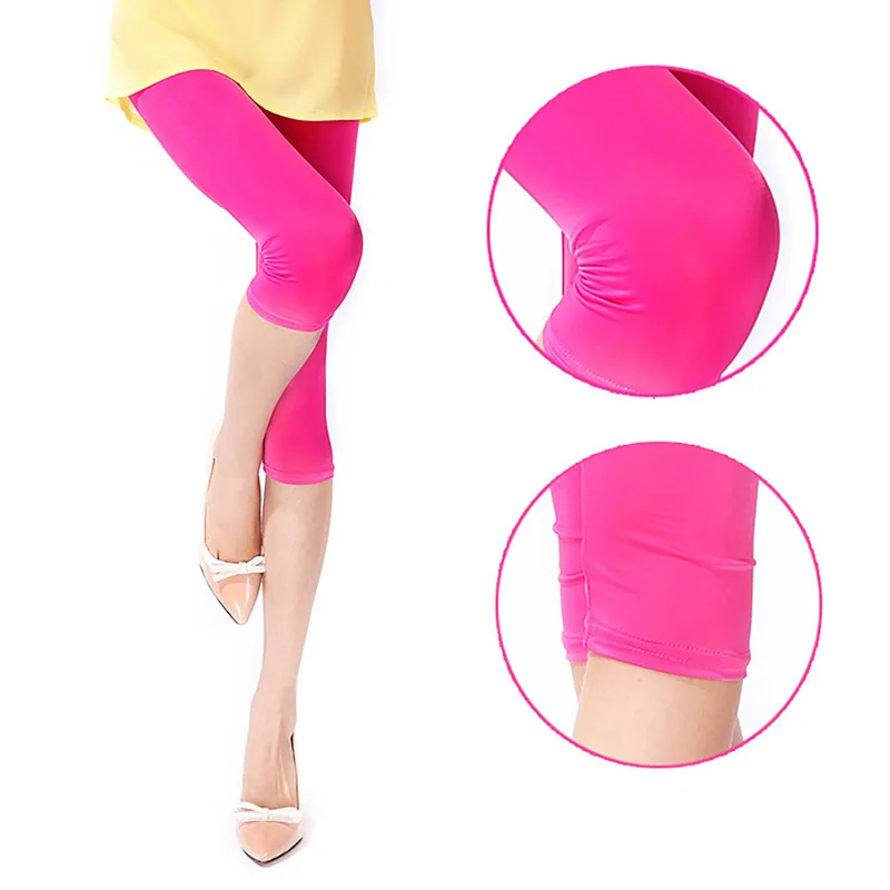 

High Quality Women Slim Ice Silk Leggings Candy Color Printing High Waist Pencil Pants Sexy Push Up Cool And Breathable Leggings