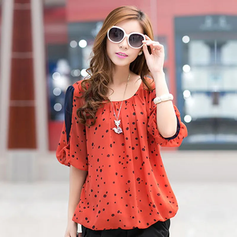 Prix Été Automne Mode Tops Polka Dot Imprimer Chemisier En Mousseline Casual Plus La Taille Chemises Femmes Vêtements Blusas Camisas Femininas