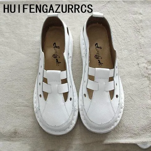 

HUIFENGAZURRCS-2019 new Summer art Retro Leather Sandals women's flat sole shoes original hand-made ultra-soft shoes tide