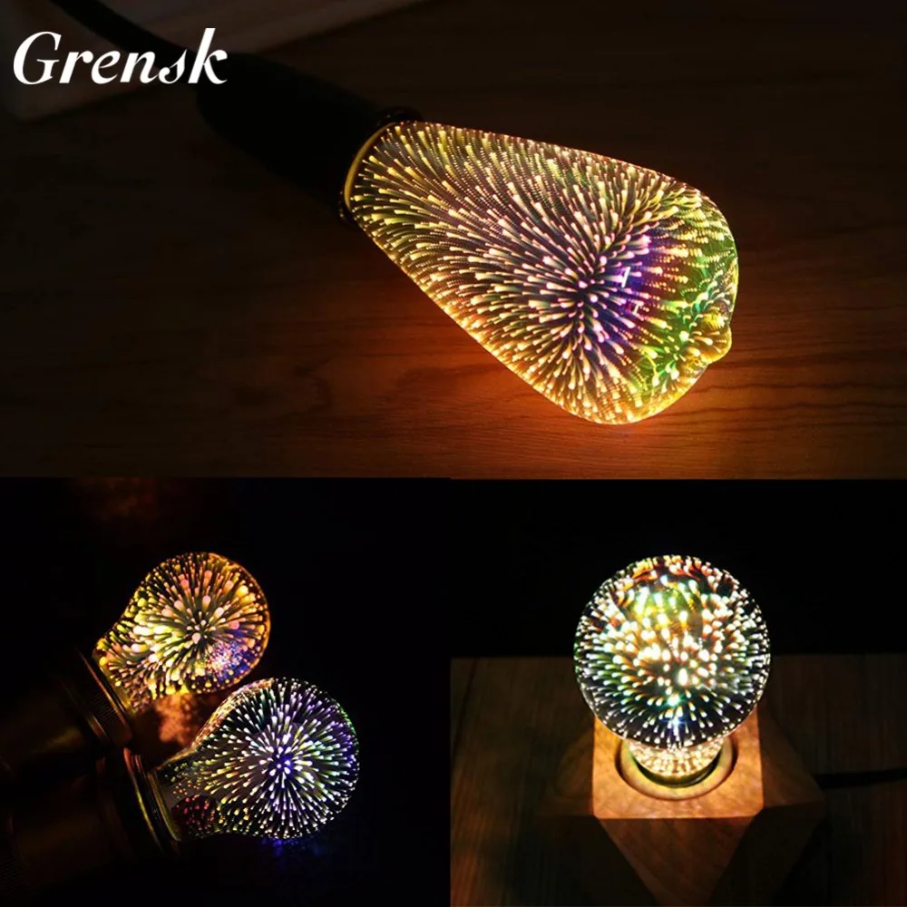 3D Светодиодная лампа Grensk ночные светильники с алмазным рисунком E27 110 В 220 ST64 Декор