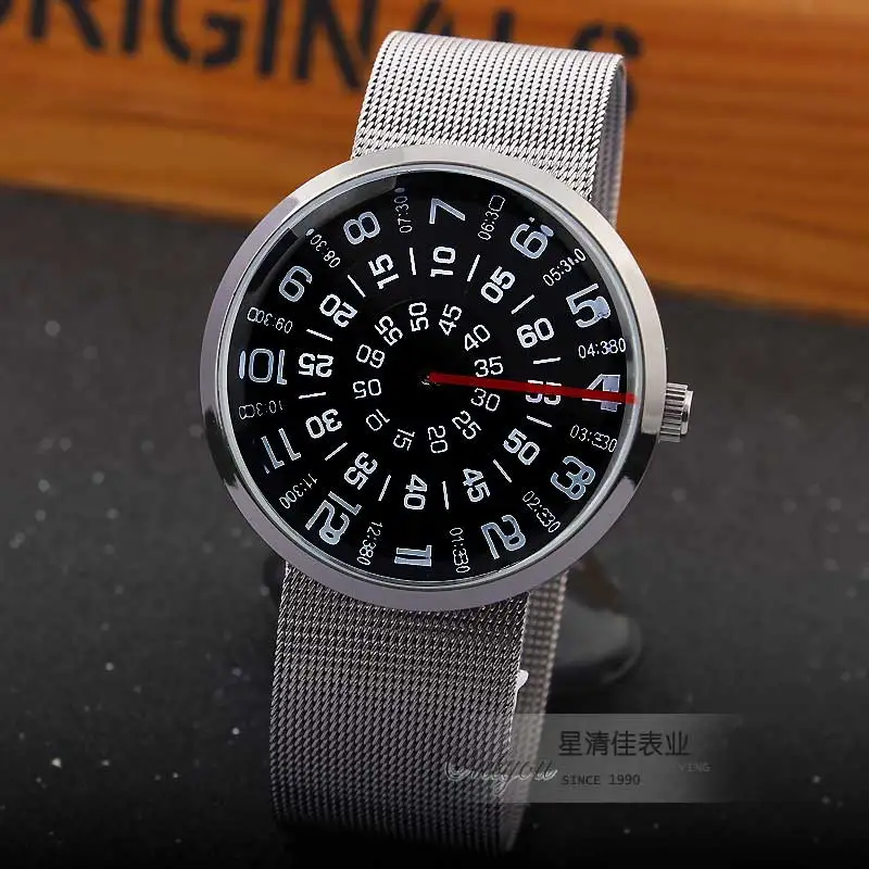 Fashion Unique Men's Watch Black/Silver Quartz Metal Mesh Wrist Watch Creative Mens Boy Turntable Dial Digital Clock Best Gift Fashion Unique Men's Watch Black/Silver Quartz Metal Mesh Wrist Watch Creative Mens Boy Turntable Dial Digital Clock Best Gift
