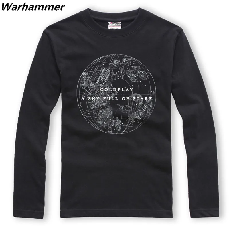 

Coldplay Rock Band Music Long Sleeve Printed Shirts A sky full Of Stars Hip Hop Tshirt O-neck 100%cotton Long Sleeve S-XXL Black